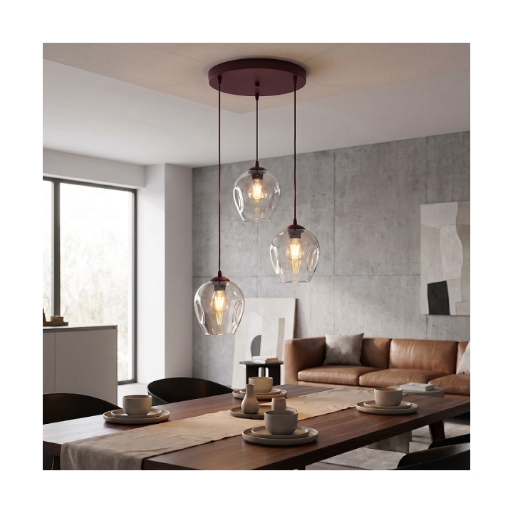 Lampa wisząca ISTAR 3PREM BURGUND TRANSPARENT - Emibig