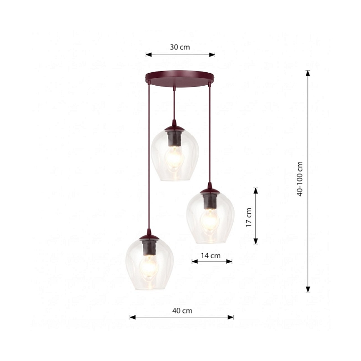Lampa wisząca ISTAR 3PREM BURGUND TRANSPARENT - Emibig