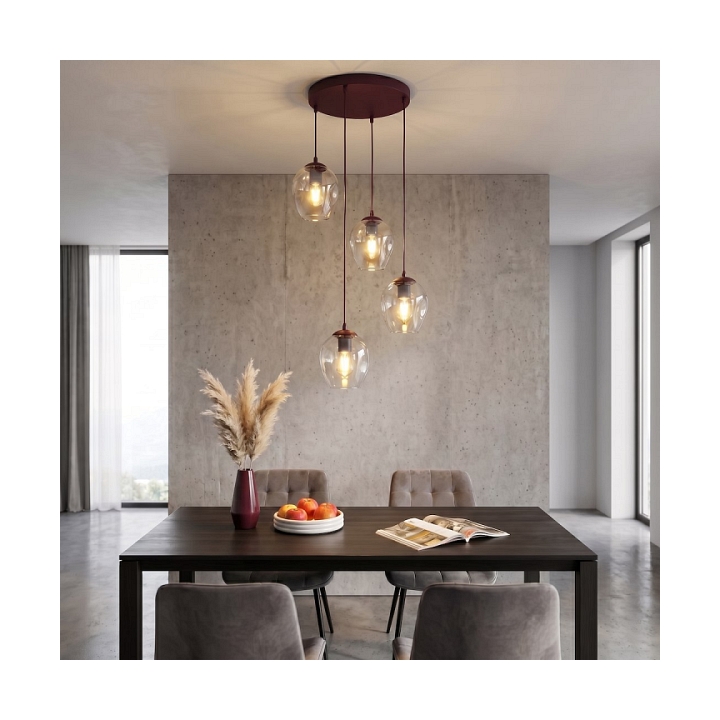 Lampa wisząca ISTAR 4PREM BURGUND TRANSPARENT - Emibig