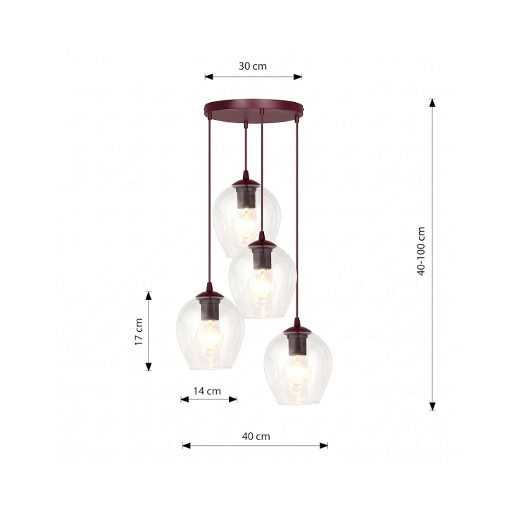Lampa wisząca ISTAR 4PREM BURGUND TRANSPARENT - Emibig