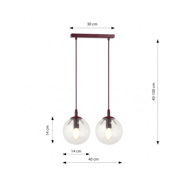 Lampa wisząca COSMO 2 BURGUNDY TRANSPARENT - Emibig