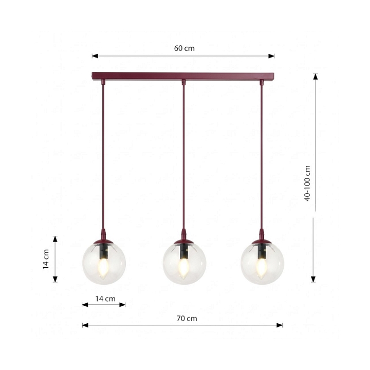 Lampa wisząca COSMO 3 BURGUNDY TRANSPARENT - Emibig