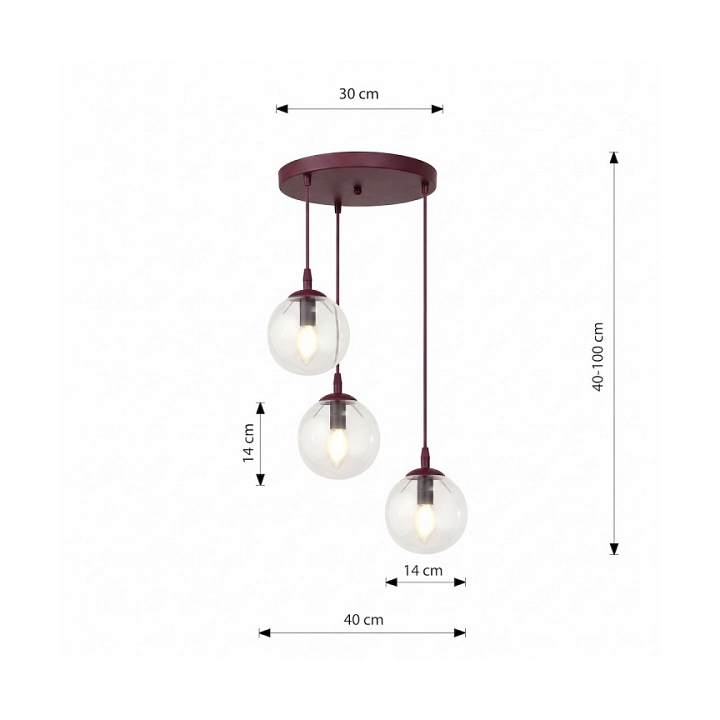 Lampa wisząca COSMO 3PREM BURGUNDY TRANSPARENT - Emibig