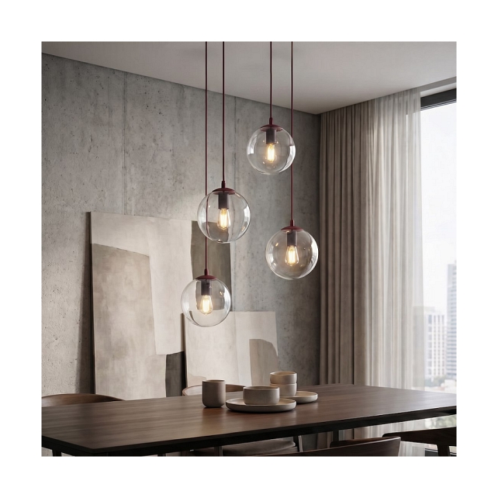 Lampa wisząca COSMO 4PREM BURGUNDY TRANSPARENT - Emibig