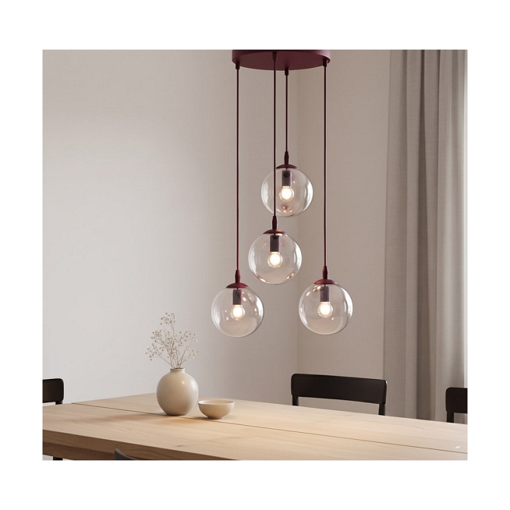Lampa wisząca COSMO 4PREM BURGUNDY TRANSPARENT - Emibig