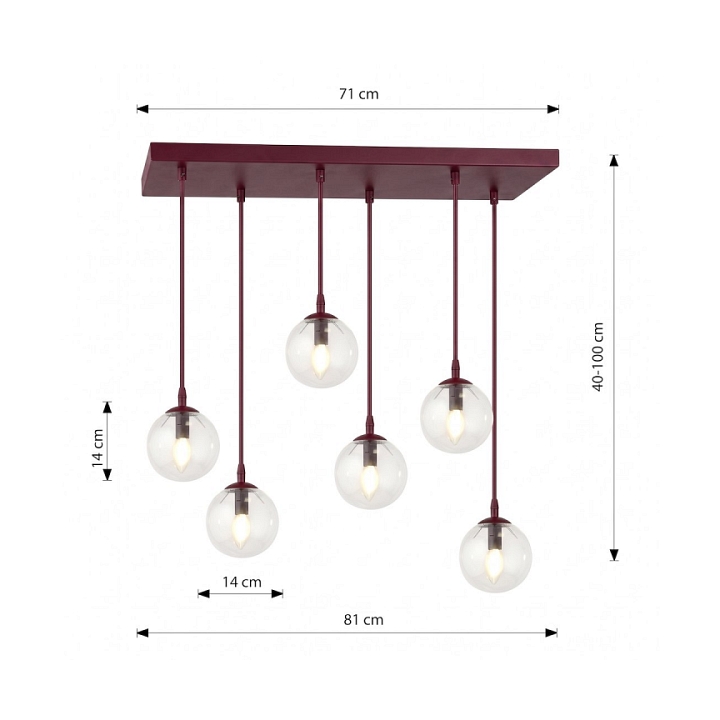 Lampa wisząca COSMO 6 BURGUNDY TRANSPARENT - Emibig