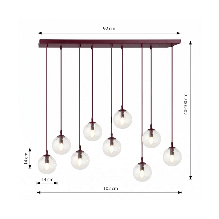 Lampa wisząca COSMO 9 BURGUNDY TRANSPARENT - Emibig