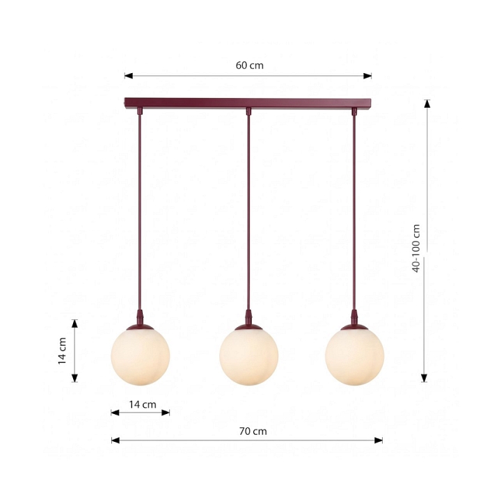 Lampa wisząca COSMO 3 BURGUNDY OPAL - Emibig