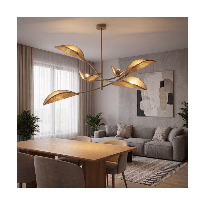 Lampa sufitowa LOTUS 6 MOKKA/RATTAN - Emibig