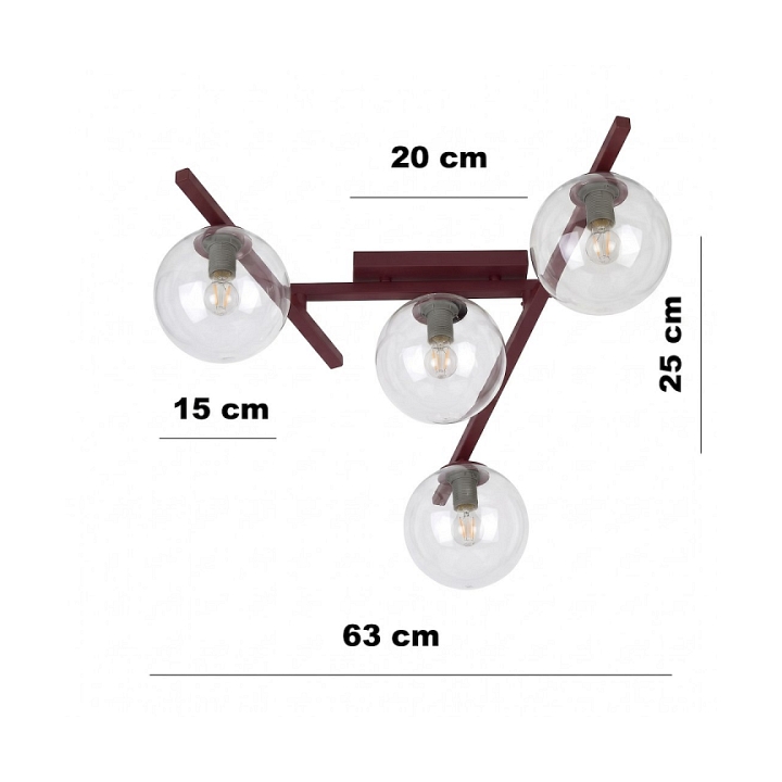 Lampa sufitowa SMART 4 BURGUNDY TRANSPARENT - Emibig