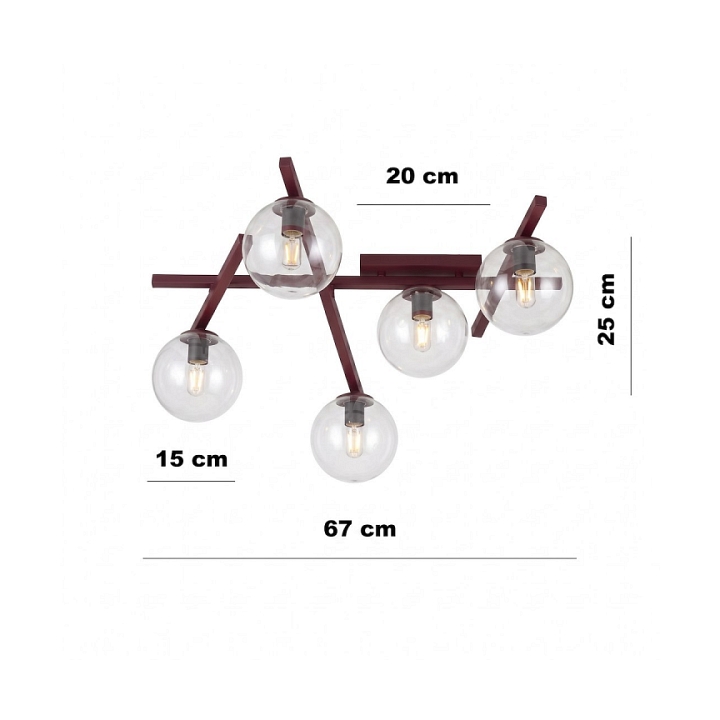 Lampa sufitowa SMART 5 BURGUNDY TRANSPARENT - Emibig