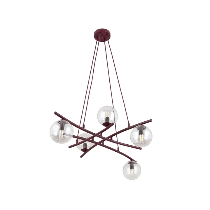 Lampa wisząca ESSA 5 BURGUNDY TRANSPARENT - Emibig