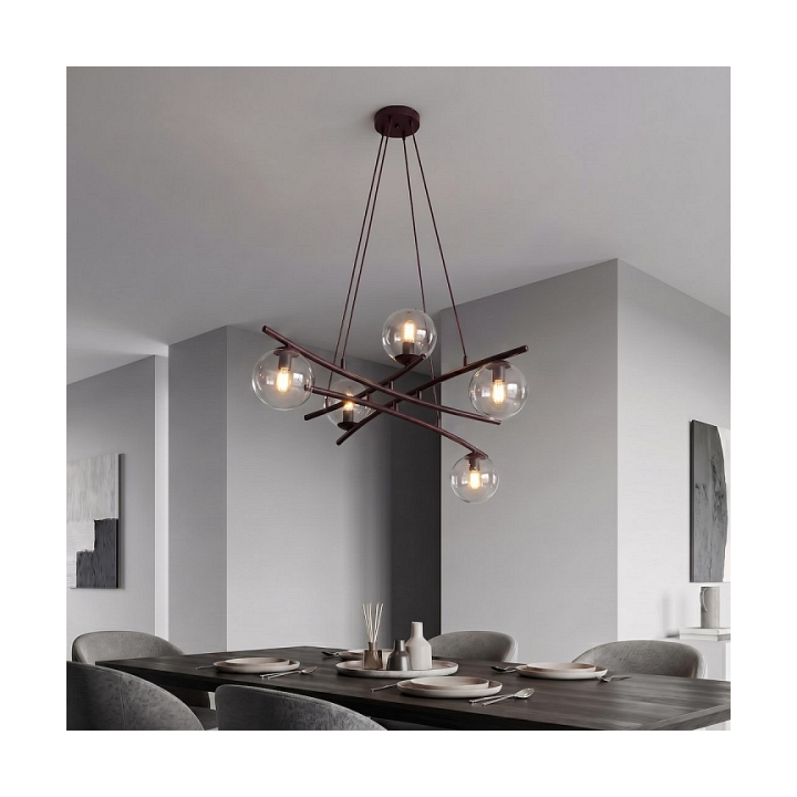 Lampa wisząca ESSA 5 BURGUNDY TRANSPARENT - Emibig