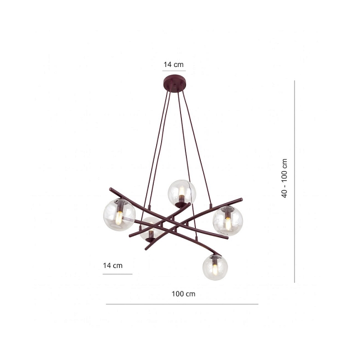 Lampa wisząca ESSA 5 BURGUNDY TRANSPARENT - Emibig
