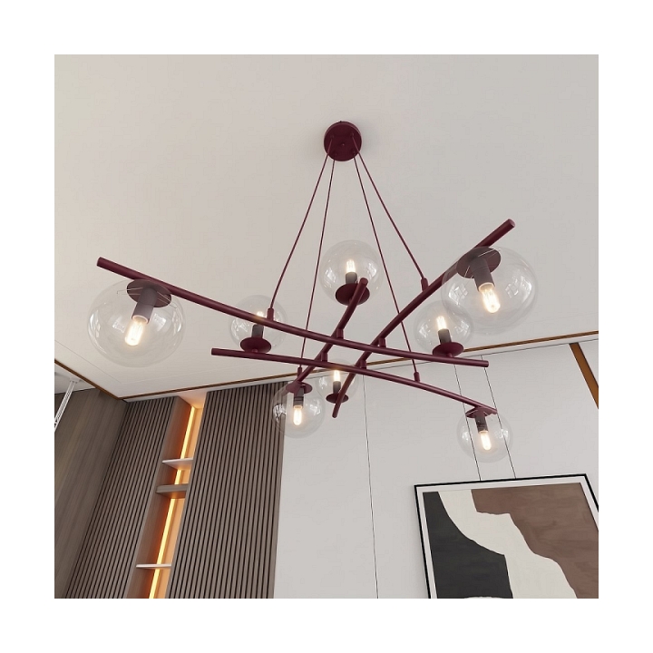 Lampa wisząca ESSA 8 BURGUNDY TRANSPARENT - Emibig