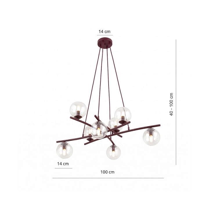 Lampa wisząca ESSA 8 BURGUNDY TRANSPARENT - Emibig