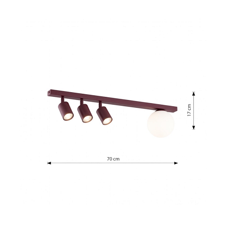 Lampa sufitowa BASTER 4 BURGUNDY OPAL - Emibig