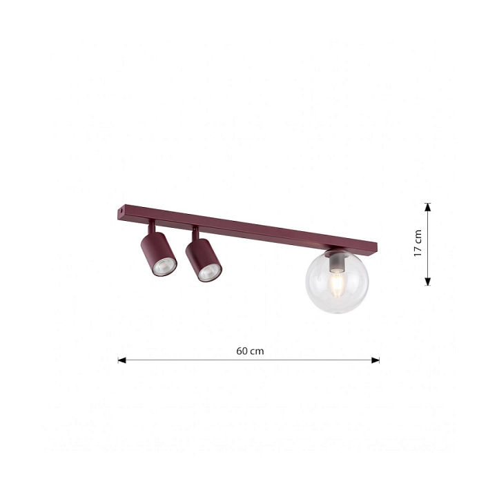 Lampa sufitowa BASTER 3 BURGUNDY TRANSPARENT - Emibig