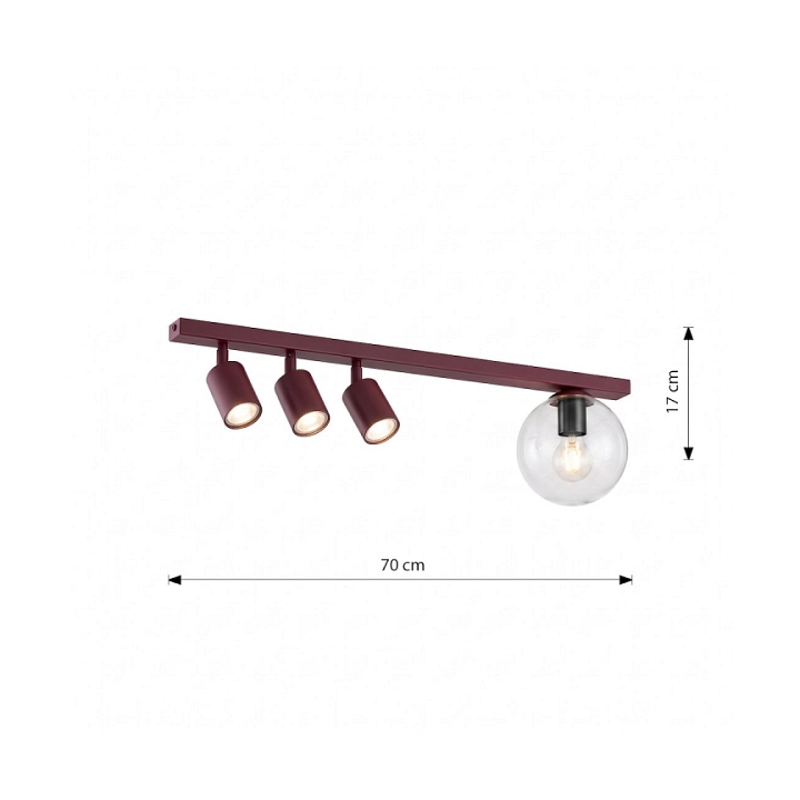 Lampa sufitowa BASTER 4 BURGUNDY TRANSPARENT - Emibig