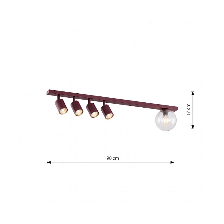 Lampa sufitowa BASTER 5 BURGUNDY TRANSPARENT - Emibig