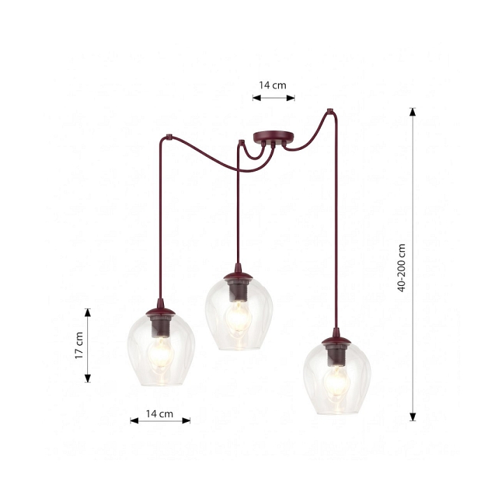 Lampa wisząca LEVEL 3 BURGUNDY TRANSPARENT - Emibig