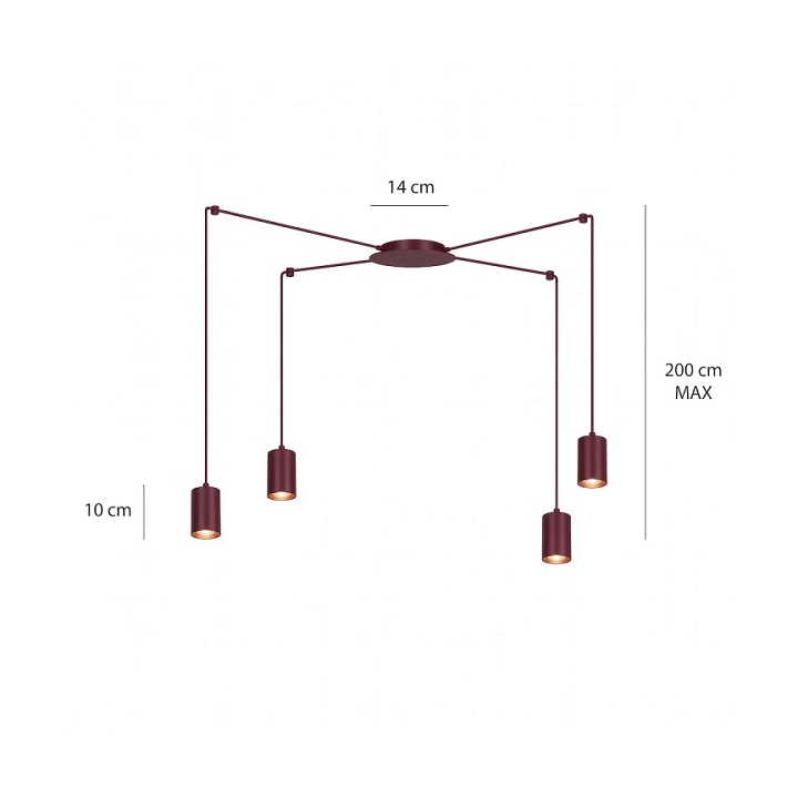 Lampa wisząca TRAKER 4 BURGUNDY - Emibig