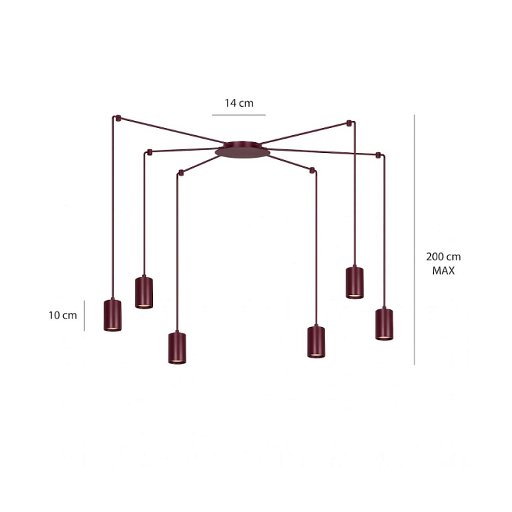 Lampa wisząca TRAKER 6 BURGUNDY - Emibig
