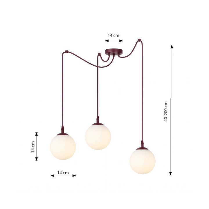 Lampa wisząca GIGI 3 BURGUNDY OPAL - Emibig