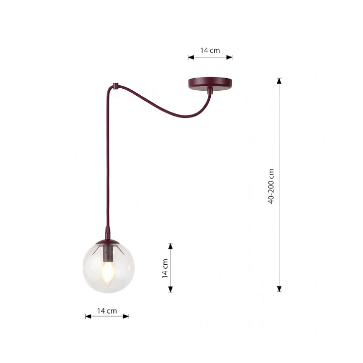 Lampa wisząca GIGI 1 BURGUNDY TRANSPARENT - Emibig