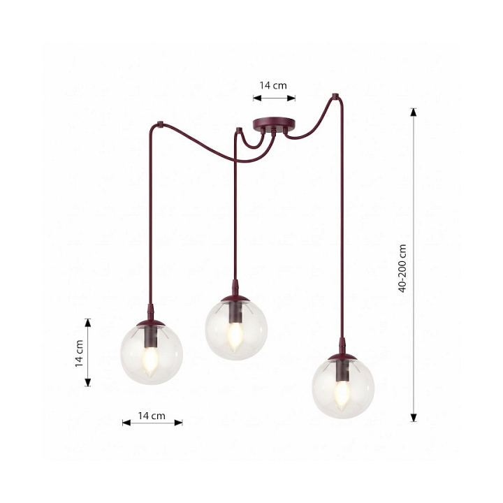 Lampa wisząca GIGI 3 BURGUNDY TRANSPARENT - Emibig
