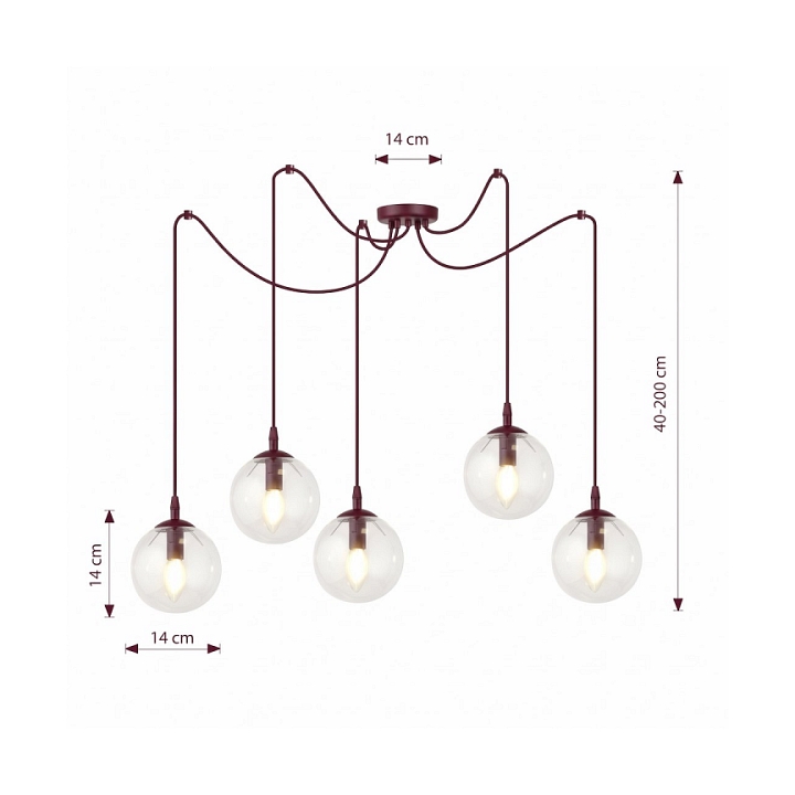Lampa wisząca GIGI 5 BURGUNDY TRANSPARENT - Emibig