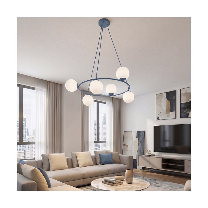 Lampa wisząca AZURA 6 DUSTY BLUE OPAL - Emibig