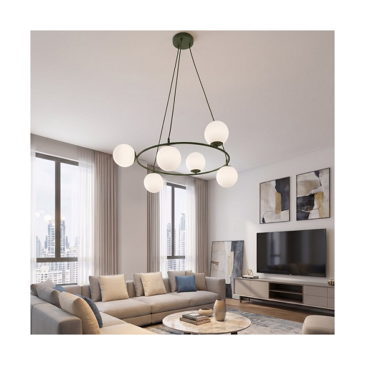 Lampa wisząca AZURA 6 OLIVE GREEN OPAL - Emibig
