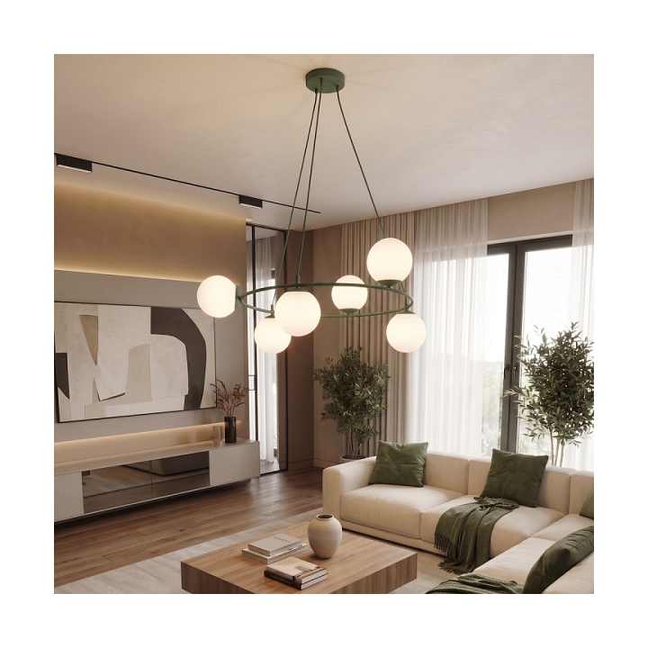 Lampa wisząca AZURA 6 OLIVE GREEN OPAL - Emibig