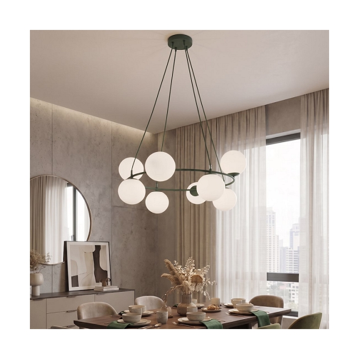 Lampa wisząca AZURA 8 OLIVE GREEN OPAL - Emibig