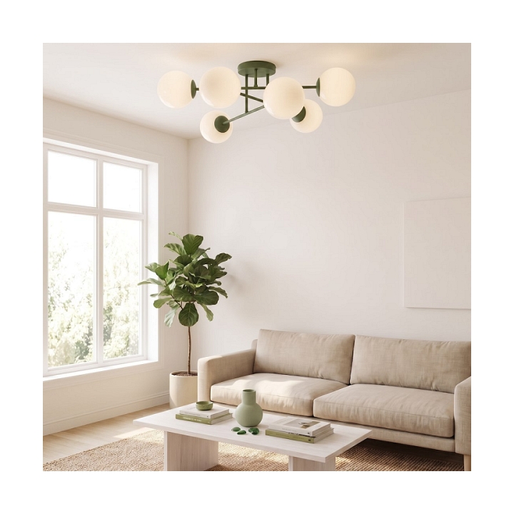 Lampa sufitowa ROMA 6 OLIVE GREEN OPAL - Emibig