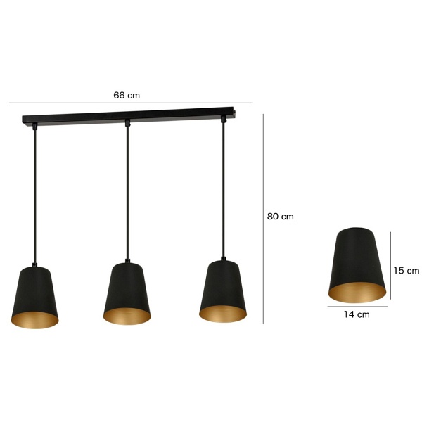 Lampa wisząca MILARGO 3 BLACK / GOLD