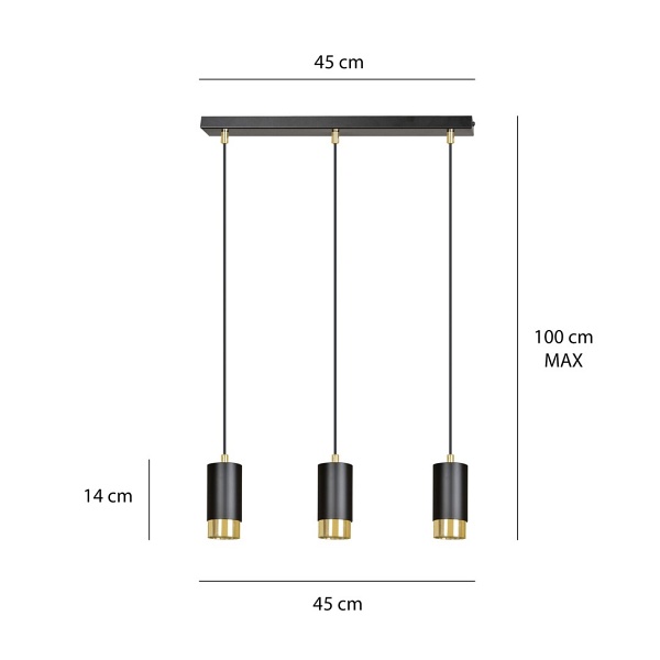 Lampa wisząca FUMIKO 3 BL/GOLD