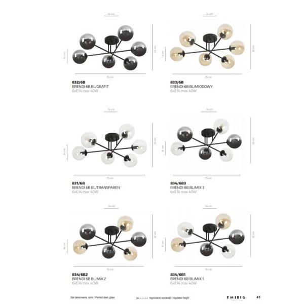 Lampa sufitowa BRENDI 6B BL MIX 3