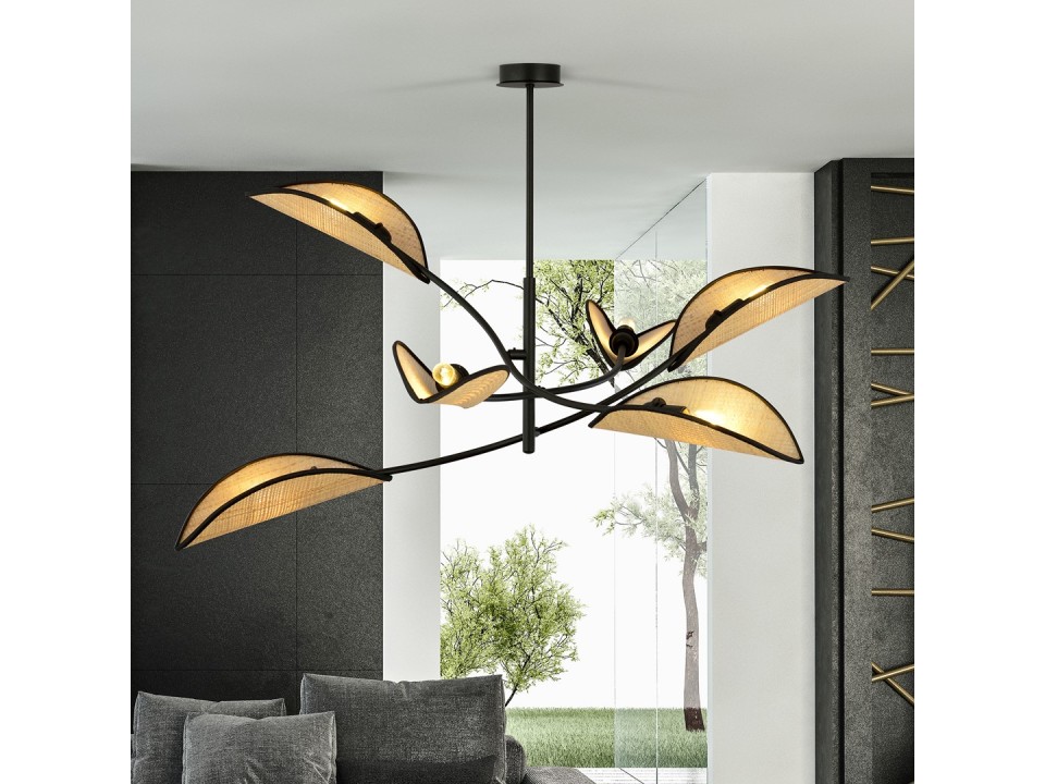 Lampa sufitowa LOTUS 6 BLACK/RATTAN