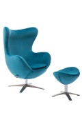 Fotel Jajo Velvet niebieski z podnóżkiem - d2design
