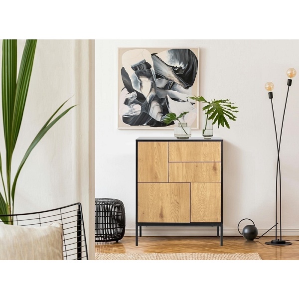 Komoda Seaford III czarna dąb naturalny - ACTONA