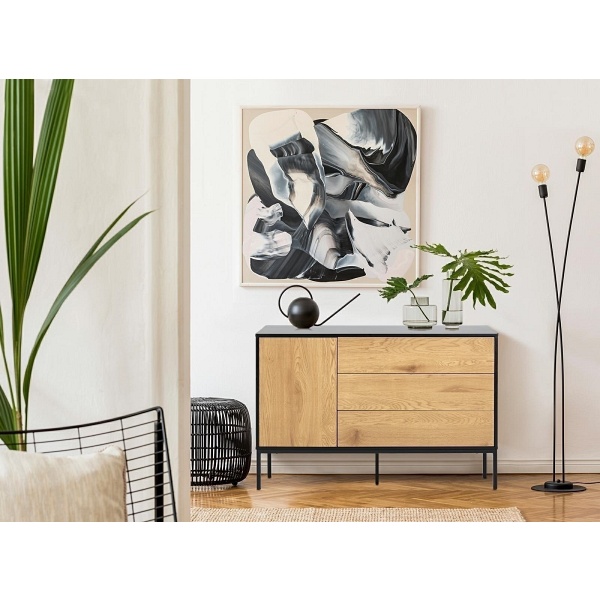 Komoda Seaford I czarna dąb naturalny - ACTONA