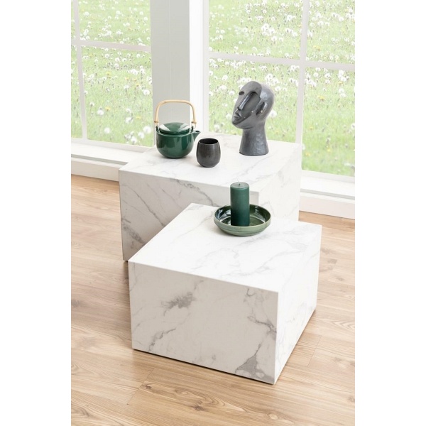 Zestaw 2 stolików kawowych Dice marmur biały - ACTONA