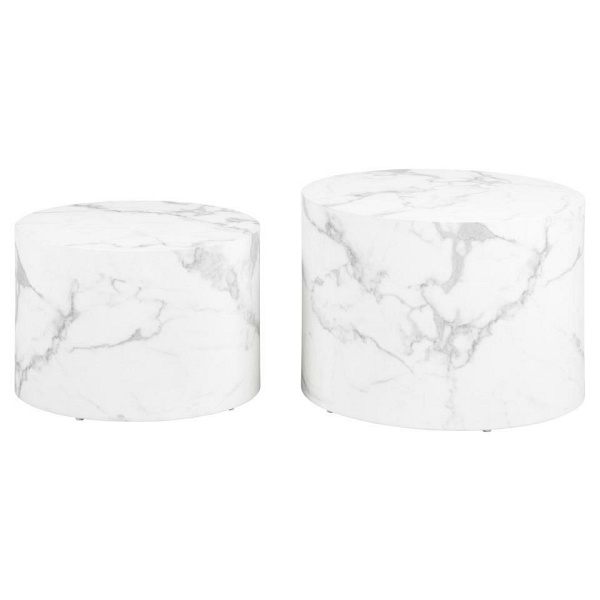 Zestaw 2 stolików Dice okrągłe marmur biały - ACTONA
