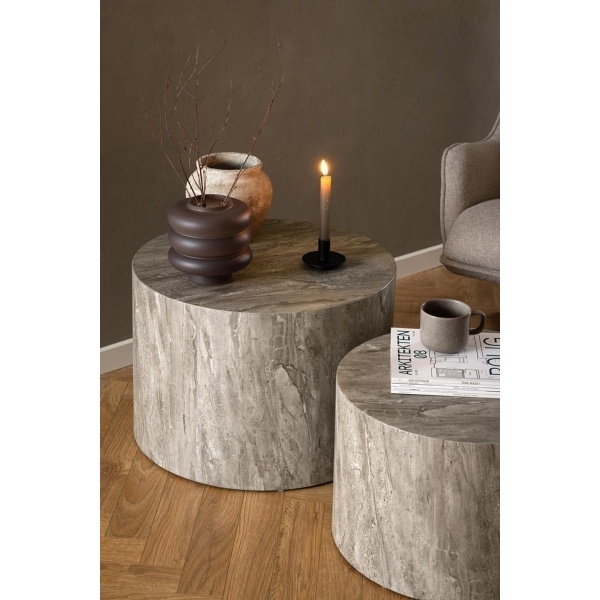 Zestaw 2 stolików Dice okrągłe marmur szary - ACTONA