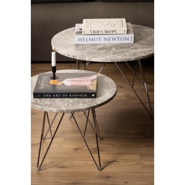 Stolik kawowy Prunus 80cm marmur szary/ chrom - ACTONA
