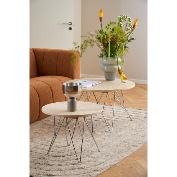 Stolik kawowy Prunus 80cm trawertyn/ chrom - ACTONA