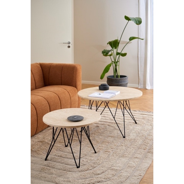 Stolik kawowy Prunus 80cm trawertyn/ czarny - ACTONA