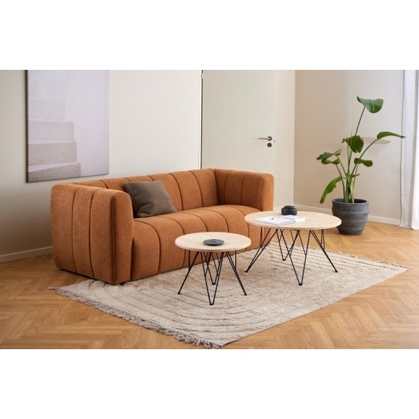 Stolik kawowy Prunus 80cm trawertyn/ czarny - ACTONA